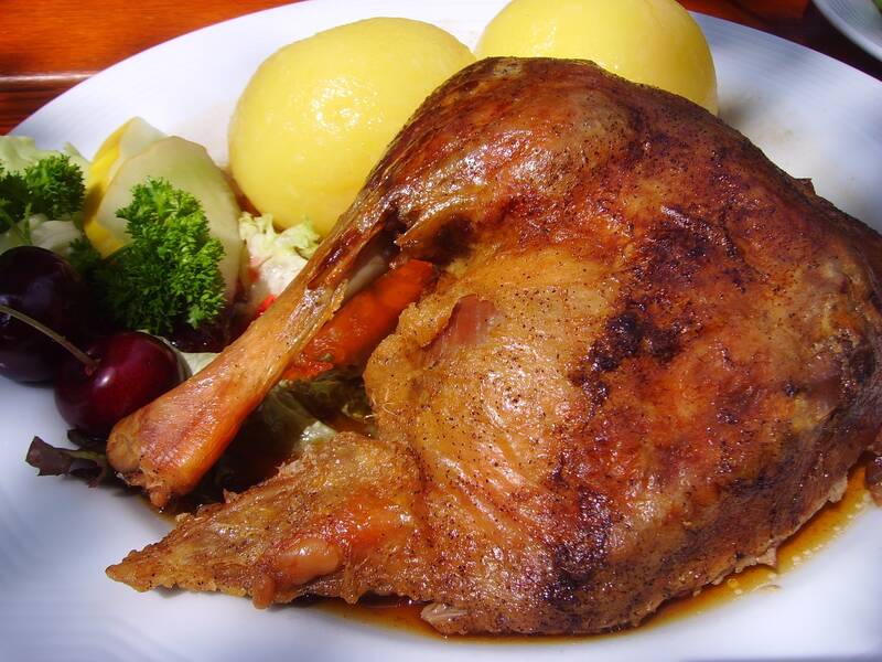 roast goose, goose leg, dumplings